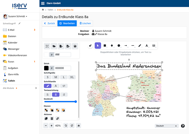 Screenshot aus dem neuen IServ Modul »Tafeln«